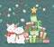 Cats with scarf and stacked gifts star decoration celebration merry christmas poster