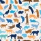 Cats seamless pattern. Kitten silhouette background