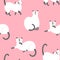 Cats. Seamless pattern with white pets on a pink background.