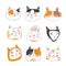 Cats, set of cute doodle. Funny stylish muzzle. Hand drawn children`s pattern