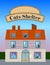 Cats shelter house vertical illustration in flat style with banner for text