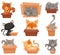 Cats Sleeping and Sitting in Cardboard Boxes Vector Set