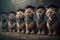 cats standing in a line, wearing graduation caps and gowns, with a proud look on their faces illustration generative ai