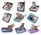 Cats top view sitting in litter box set isolated