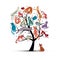 Cats tree, childish style. Sketch for your design