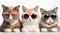 Cats wearing sunglasses close up in the studio on an isolated white background