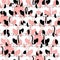 cats white with red and black spots flat illustration hand drawing vector seamless pattern simple isolated sketch