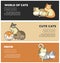 Cats world and kittens pets web banners playing or posing vector flat design