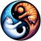 Cats Yin Yang fantasy in blue and gold