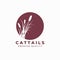 Cattails grass logo vector illustration design, red vintage, emblem circle plants logo