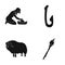 Cattle, catch, hook, fishing .Stone age set collection icons in black style vector symbol stock illustration web.