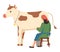 Cattle Farm Animal, Woman Milking Cow, Farm Vector