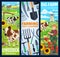 Cattle farm animals, farmer gardening tools banner