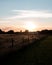 The cattle pasture is empty as fall is coming during sunset in rural landscape in Sweden