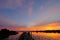 Cattle pontoon boat on Rio Paraguay river at sunrise, Corumba, Pantanal, Mato Grosso, Brazil, South America