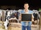 Cattle rancher showing the blackboard