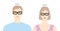 Catty Racer frame glasses on women and men flat character fashion accessory illustration. Sunglass front view unisex