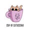 Catucchino coffee cute illustration with cat sitting in the pink