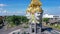 The Catur Muka Statue at Port of Benoa in Bali. Aerial roundabout with religion statue in Pelabuhan Benoa harbor