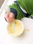 Caucasian baby\'s hand using spoon to eat