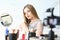 Caucasian Blogger Broadcast Beauty Video Blog