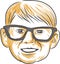 Caucasian Boy Glasses Head Smiling Drawing