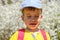 Caucasian boy portrait crying while standing up in park
