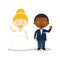 Caucasian bride and black bridegroom Interracial newlywed couple in cartoon style Vector illustration