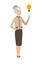 Caucasian business woman pointing at idea bulb.