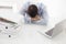 Caucasian businessman asleep at his desk