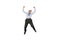 Caucasian businessman jumping with arms raised