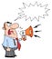 Caucasian businessman yelling through a megaphone