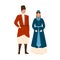 Caucasian couple in traditional apparel vector flat illustration. Georgian man and woman in national headdress and