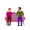 Caucasian couple of two men are talking sitting on sofa. Argue, fight, angry conversation. Flat style stock vector illustration