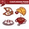 Caucasian cuisine food traditional dishes vector icons for restaurant menu