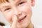 Caucasian European school boy closeup portrait