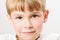 Caucasian European school boy closeup portrait