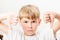 Caucasian European school boy closeup portrait