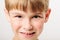 Caucasian European school boy closeup portrait