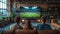 Caucasian family watching tv with football match on screen. Global sport concept. Generative AI