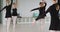 Caucasian female ballet dancers practicing a dance routine during a ballet class