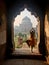 Caucasian female doing yoga in Bada Gumbad Complex at early morning in Lodi Garden