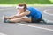 Caucasian Female Sportswoman Having Legs Muscles Stretching Exercises