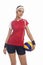 Caucasian Female Volleyball Player Equipped in Professional Sport Outfit