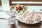 Caucasian food kinkali on a plate on a wooden table