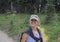 Caucasian forty-five yearold mother enjoying a hike in Mount Rainier National Park, Washington