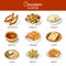 Caucasian or Georgian cuisine menu vector flat icons set