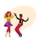 Caucasian girl and black man at eighties retro disco party