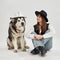 Caucasian girl and Siberian Husky dog in hats