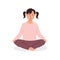 Caucasian girl sitting on floor and meditating. Child or teen doing yoga exercise. Meditation lesson in school concept